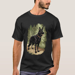 Camiseta Arte Realista de Cachorro Pastor Alemão Preto Deit