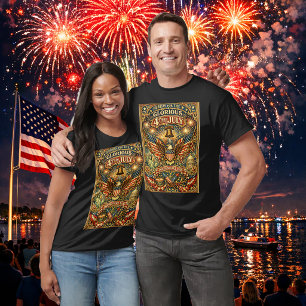 Camiseta Arte Retro Art Nouveau Dia da Independência 4 de J