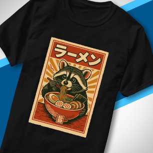 Camiseta Arte Retro de Comida Japonesa de Guaxinim Amante d