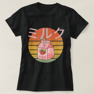 Camiseta Arte Retro de Leite de Morango Kawaii