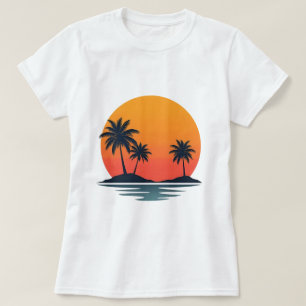 Camiseta Arte Retro de Palma de Pôr do Sol Vibrações de Pra