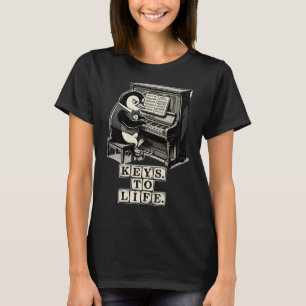 Camiseta Arte Retro de Piano de Pinguim