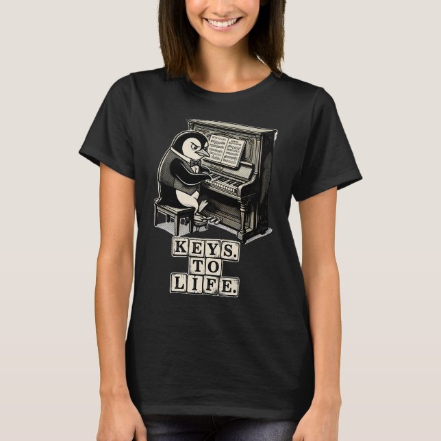Camiseta Arte Retro de Piano de Pinguim (Frente)