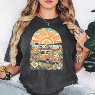 Camiseta Arte Retro de Sinais de Paz de Van Hippie no Pôr d