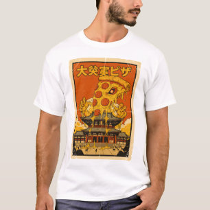 Camiseta Arte Retro de Templo de Monstro de Pizza Kaiju Jap