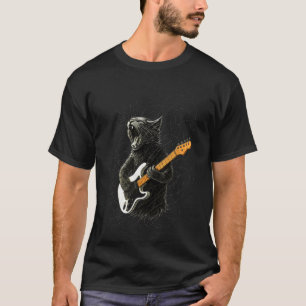 Camiseta Arte Retro Divertida Gato Tocando Música Rock, Cla