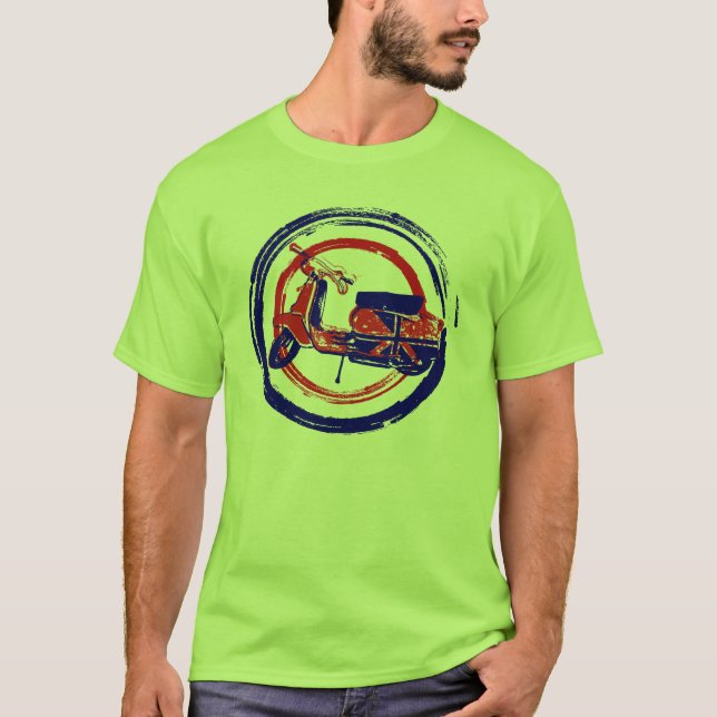 Camiseta Arte retro vermelha e azul do patinete (Frente)