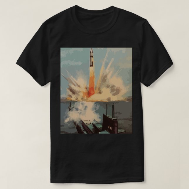Camiseta Arte Retroativa do Lançamento de Mísseis Nucleares (Frente do Design)