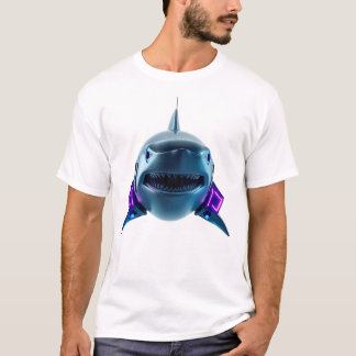 Camiseta Arte Robótica com Rosto de Tubarão