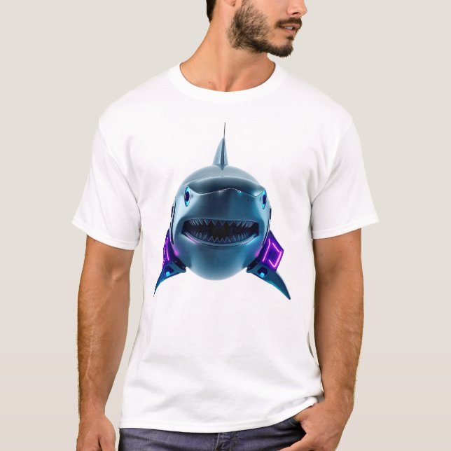 Camiseta Arte Robótica com Rosto de Tubarão (Frente)
