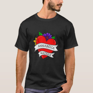 Camiseta Arte Romântica de Tatuagem Cardíaca do casal