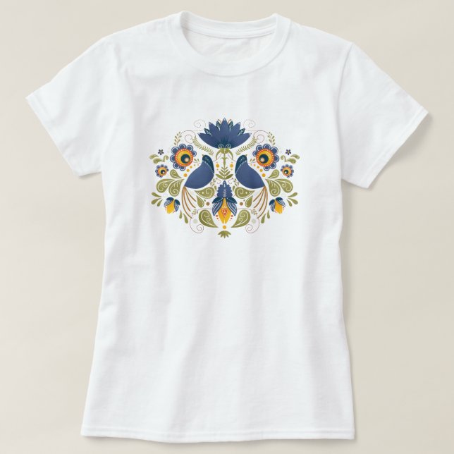 Camiseta Arte Simples sobre Folk Bluebird (Frente do Design)