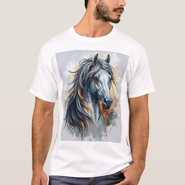 Camiseta Arte Soberana sobre Cavalos Detalhada Maneira Real (Frente)