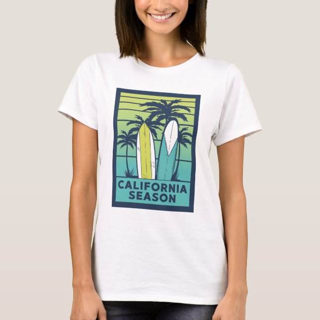 Camiseta Arte sobre pranchas na Califórnia - Costa de Verão (Frente)