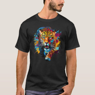 Camiseta Arte Splash de Amante de Gato Grande Selvagem Onça