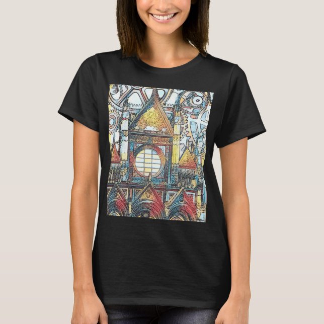 Camiseta Arte Steampunk da Catedral de Toscana (Frente)