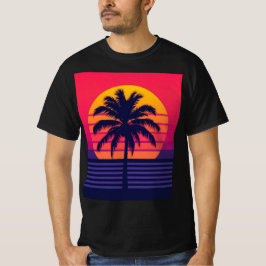 Camiseta Arte Synthwave de Palma ao Pôr do Sol dos Anos 80 