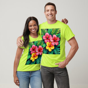 Camiseta Arte Tropical de Hibiscus Vibrant