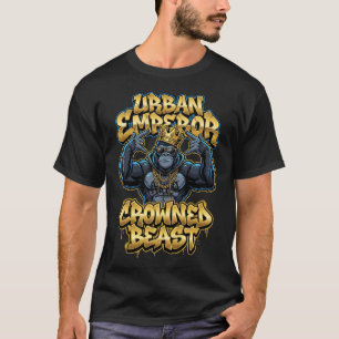 Camiseta Arte Urbana de Gorila com Coroa de Rei em Grafite