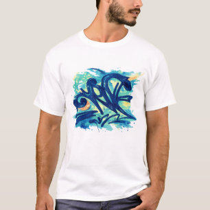Camiseta Arte Urbana em Salpicos – Arte de Rua Azul e Turqu