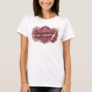 Camiseta Arte Usável Ícone Rosa CHAMPANHE É MINHA TERAPIA