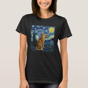 Camiseta Arte Van Gogh Noite Estrelada Pintura de Gato Aman