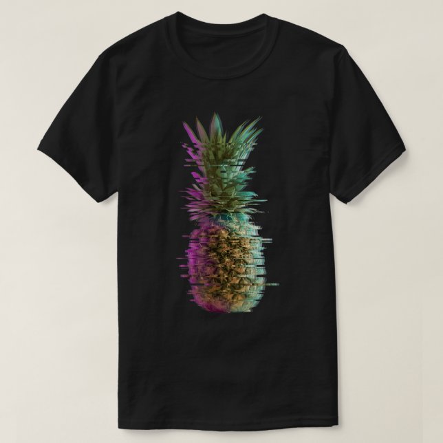 Camiseta Arte Vaporwave de Abacaxi com Glitch (Frente do Design)