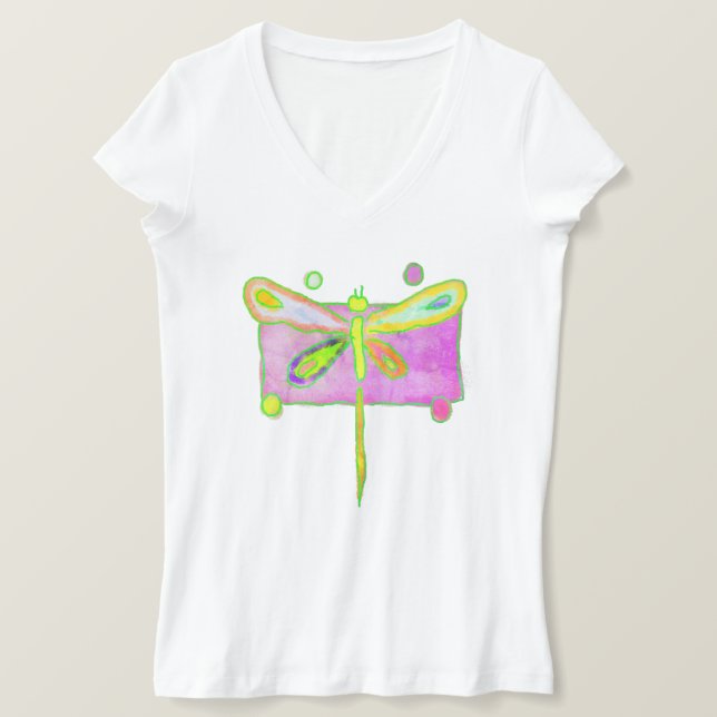 Camiseta Arte Vestida Colorida de Abstrato Dragonfly (Frente do Design)