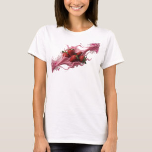 Camiseta Arte Vestível Abstrata de Morangos Rosa Criativo