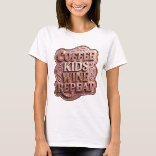 Camiseta Arte Vestível COFEE KIDS VINHO REPITA Dourado Eleg