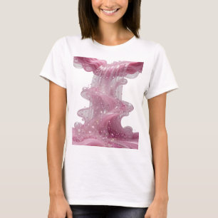 Camiseta Arte Vestível de Cachoeira de Brilho Rosa Prata Fr