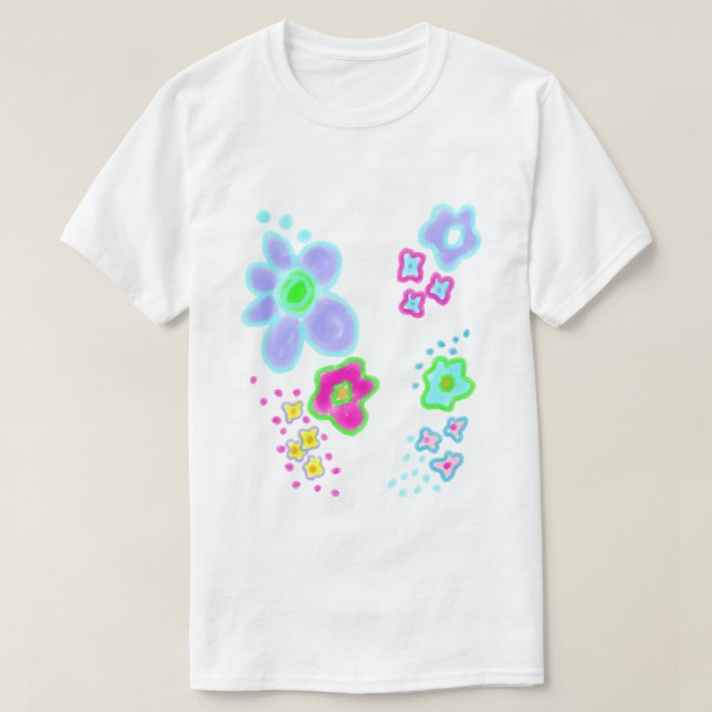 Camiseta Arte Vestível de Flores Abstratas Funky (Frente do Design)