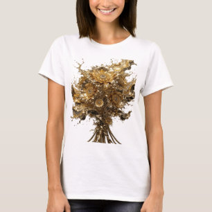 Camiseta Arte Vestível FLORES DOURADAS Ouro Esbelto