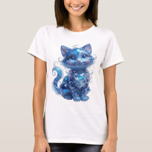 Camiseta Arte Vestível GATO LOUÇA AZUL GLITTER