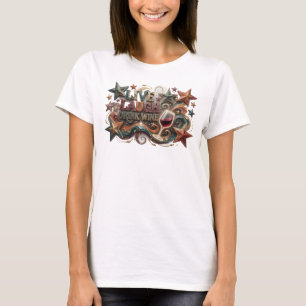 Camiseta Arte Vestível Ícone Rosa BEBER VINHO VIVER RIR