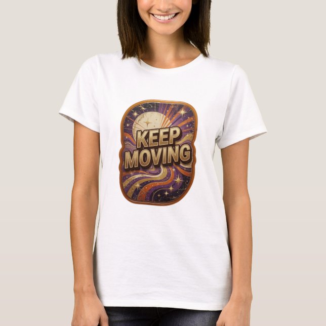 Camiseta Arte Vestível Statement Gold KEEP MOVING (Frente)