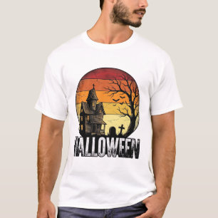 Camiseta Arte Vetorial de Casa Assombrada de Halloween Vint