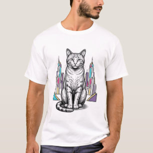 Camiseta Arte Vetorial de Cidade de Gato Cibernético Gravad
