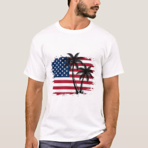 Camiseta Arte vetorial de palmeira bandeira americana patri