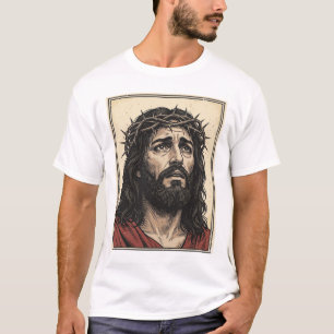 Camiseta Arte Vetorial de Retrato Religioso da Coroa de Esp