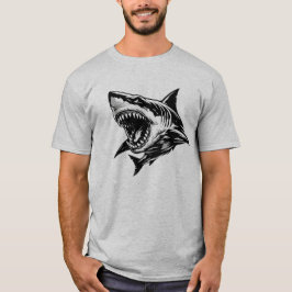 Camiseta Arte Vetorial de Tubarão Feroz Tubarão Branco
