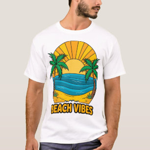 Camiseta Arte Vetorial de Vibrações da Praia ao Pôr do Sol