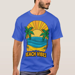 Camiseta Arte Vetorial de Vibrações de Praia ao Pôr do Sol