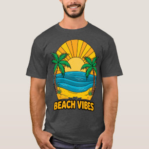 Camiseta Arte Vetorial de Vibrações de Praia ao Pôr do Sol