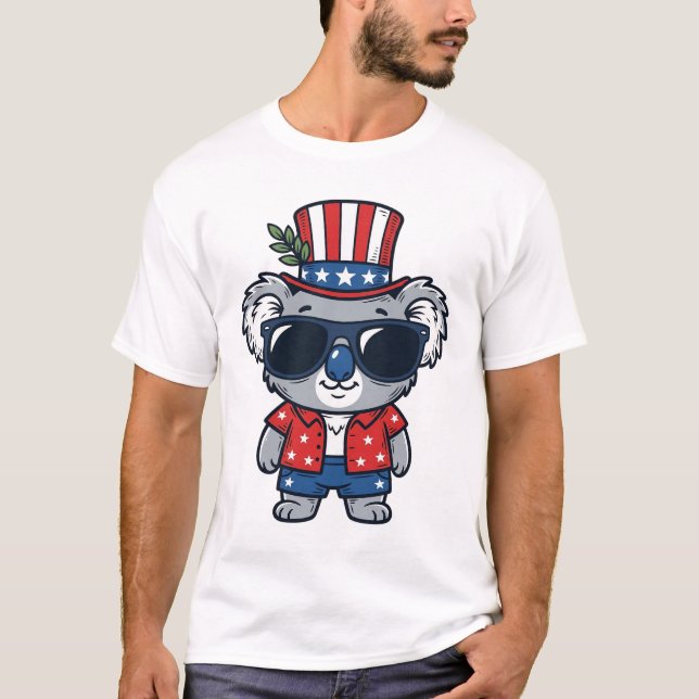 Camiseta Arte Vetorial Estilo Vintage de Coala Patriótico_1 (Frente)