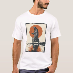 Camiseta Arte Vetorial Reflexo do Pôr do Sol da Figura Anda