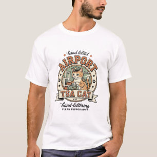 Camiseta Arte Vetorial Vintage de Gato da TSA do Aeroporto