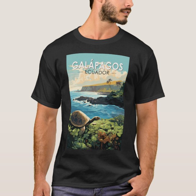 Camiseta Arte-Viagem da Tartaruga Gigante das Ilhas Galápag (Frente)