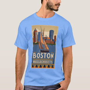 Camiseta Arte Viagens vintage de Boston Massachusetts EUA 1