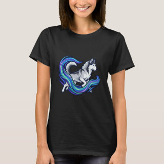 Camiseta Arte Vibrante de Aura Azul Mística Husky Celestial
